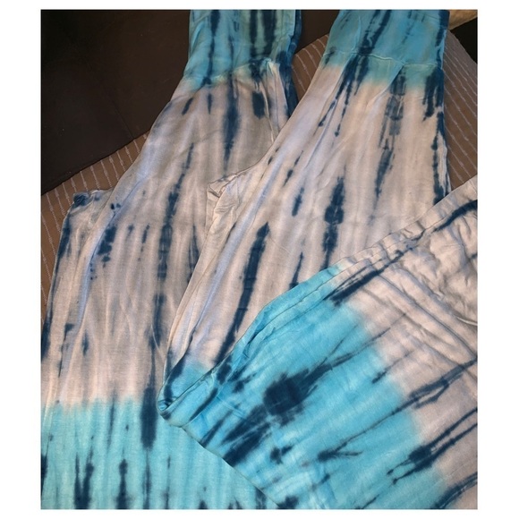 Last pair - AQUA & Silver Tie Dye Palazzo Pants - Picture 6 of 7